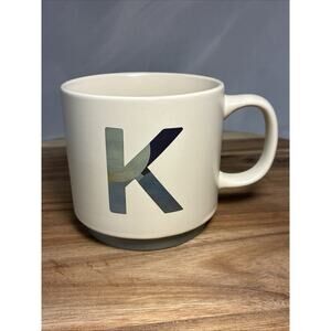 FRINGE STUDIO Double Sided Monogram “K” Initial Letter Ceramic Coffee Cup/Mug